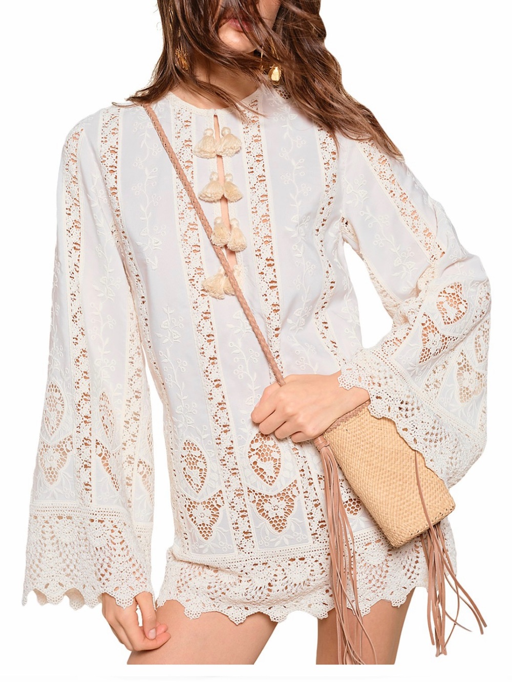 Johanna Ortiz White Lace Crochet Tunic Cover-Up